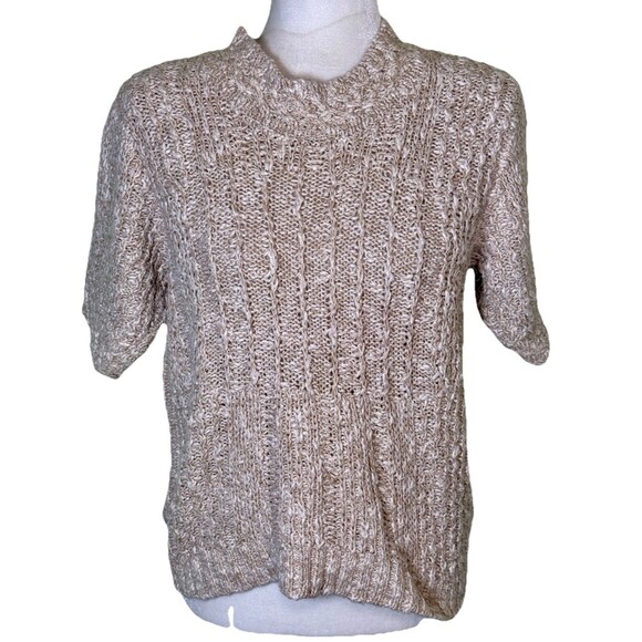 Orvis Women’s Oatmeal Chunky Knit Short Sleeve Sweater Cozy Casual Classic Med - Picture 1 of 8